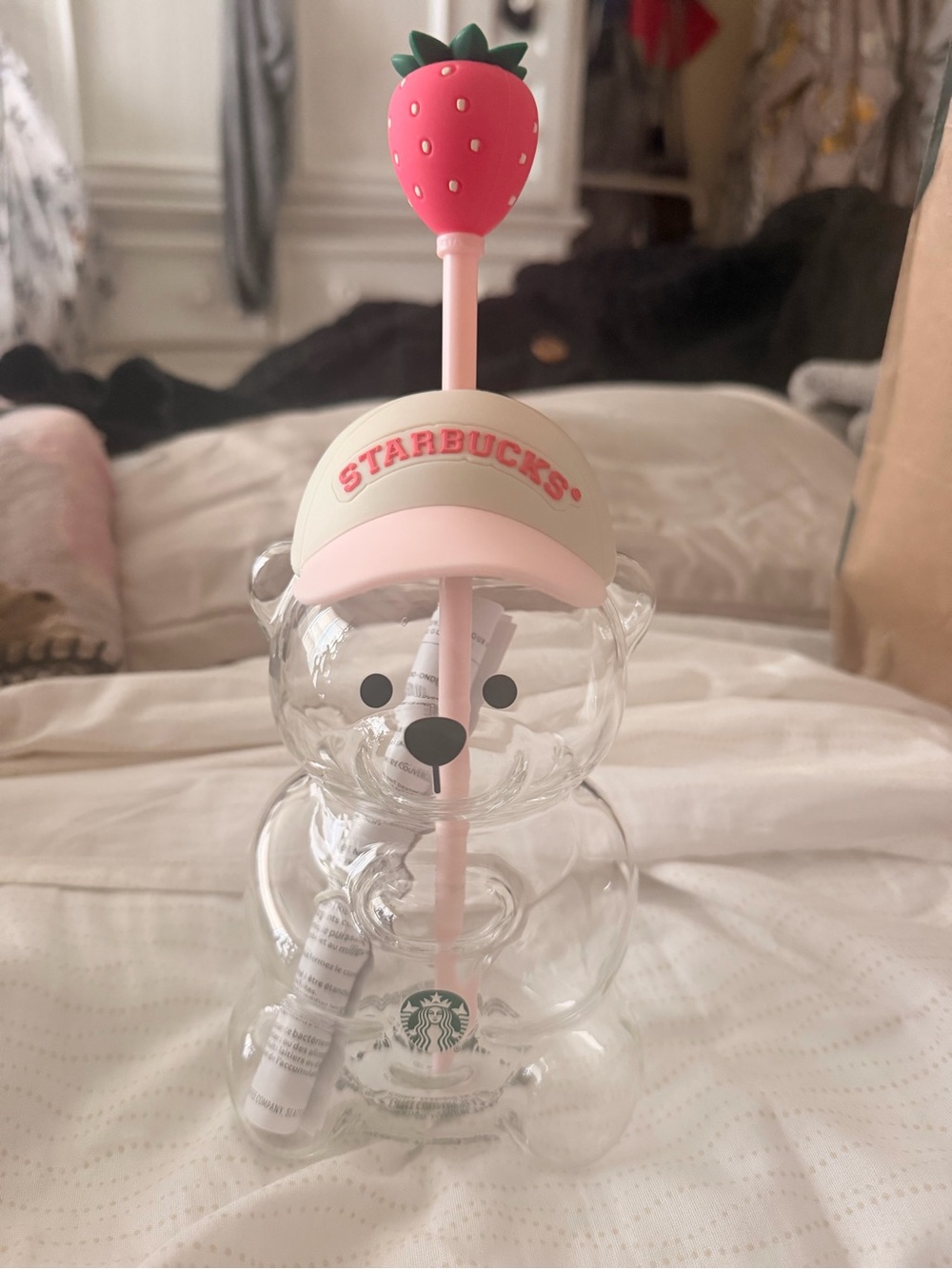 Starbucks bearista Bear Tumbler with Pink Strawberry Straw